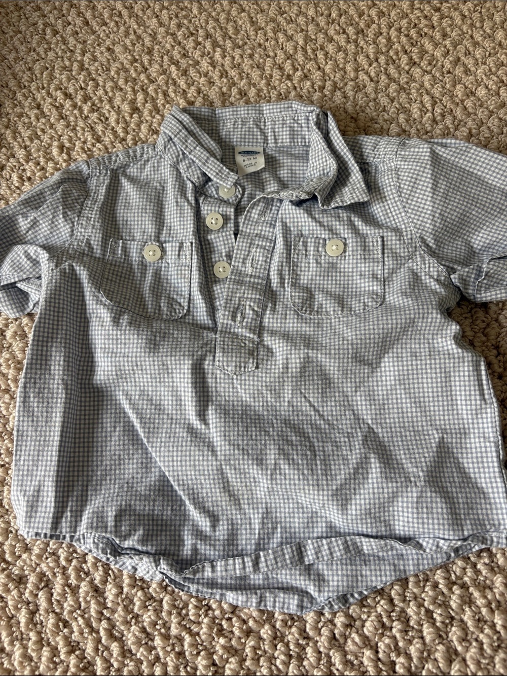Old Navy Boys Light Blue Gingham Button-Down Shirt 6-12 months